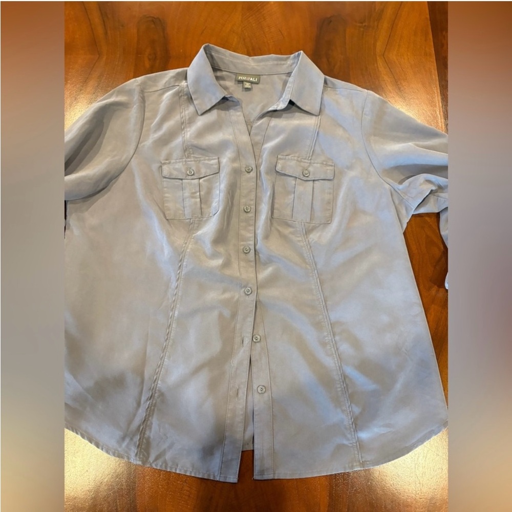Gray Button-Up Shirt with Tie Front - Picture 4 of 7
